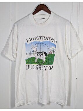 Vintage Frustrated Buck Hunter Single Stitch Tee 90s Cow T Shirt Size XL Unisex